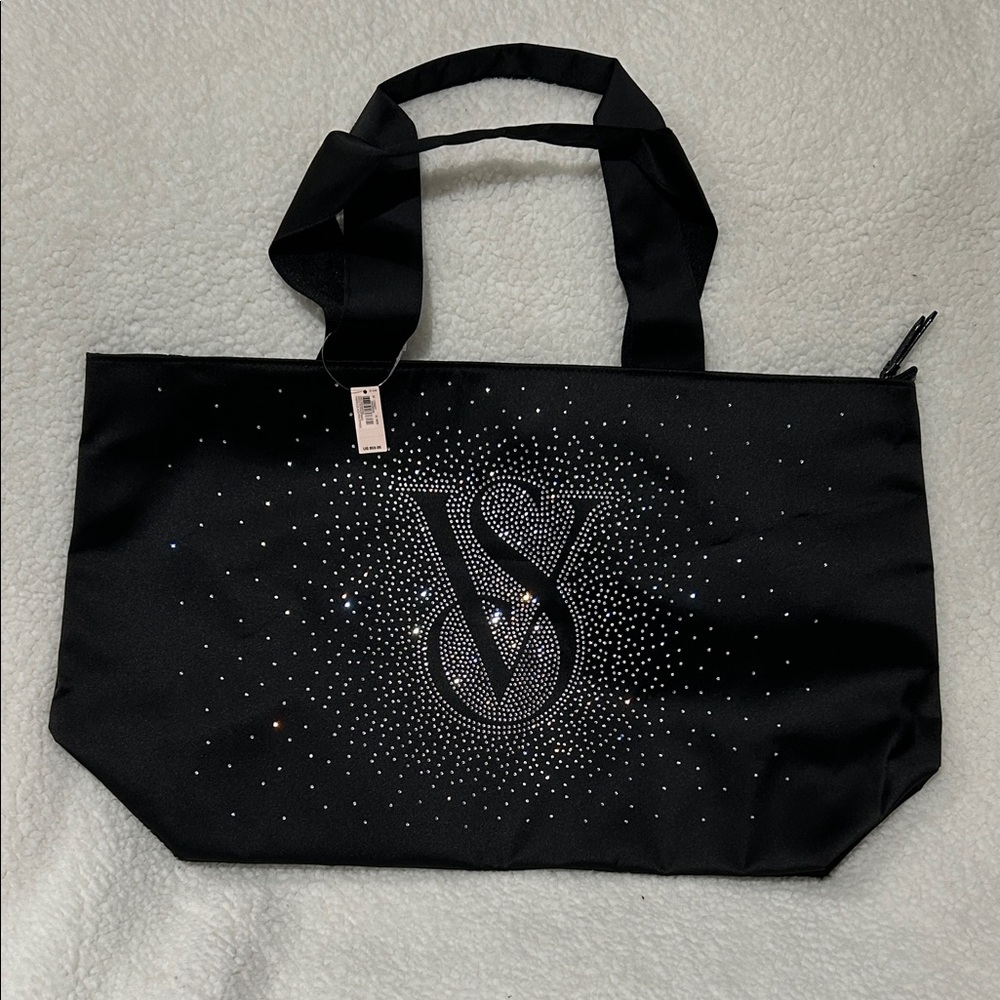 Black Tote Bag with Rhinestone Logo